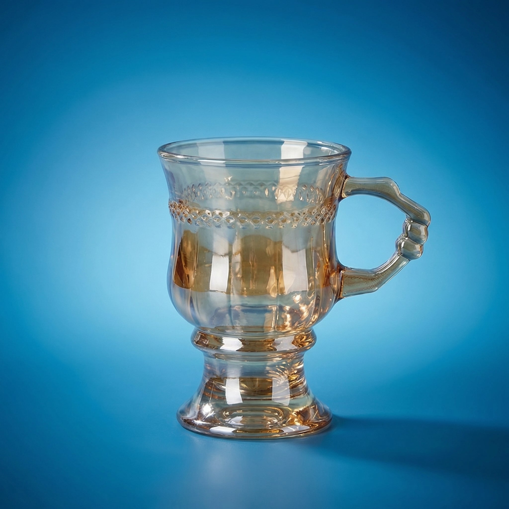 Vintage Amber Glass Pedestal Mug with Handle